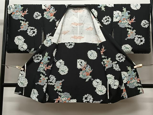 平和屋着物#道行コート 花車文 黒地 ロング丈 正絹 逸品 未使用 CABL4048ua