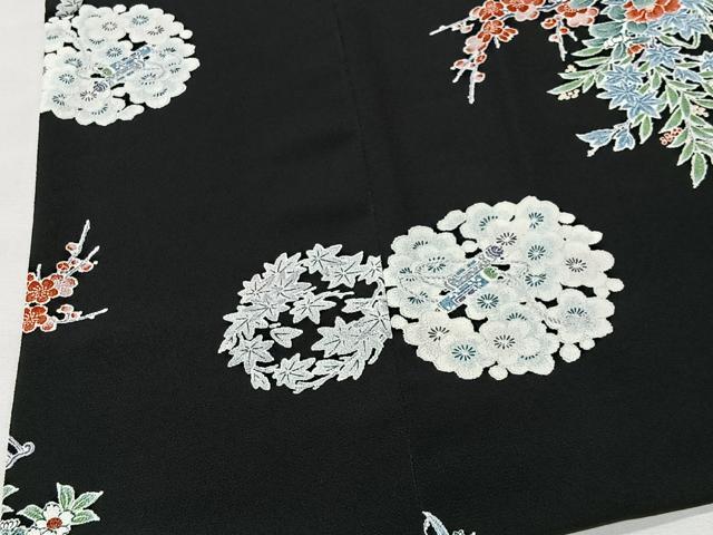 平和屋着物#道行コート 花車文 黒地 ロング丈 正絹 逸品 未使用 CABL4048ua