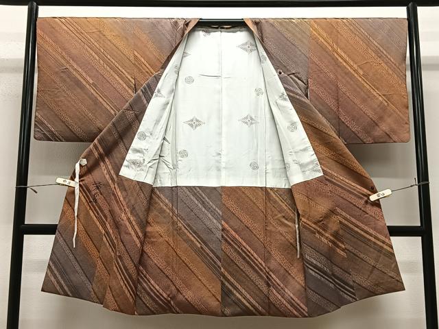 平和屋着物#道行コート 増尾修興 斜線文 暈し染め ロング丈 正絹 逸品 CABL4051ua