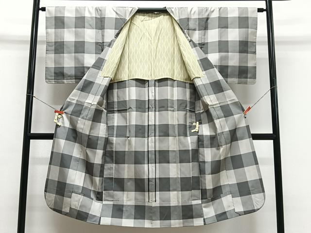平和屋着物#道行コート 本場縞大島紬 格子 ロング丈 正絹 逸品 CABL4054ua