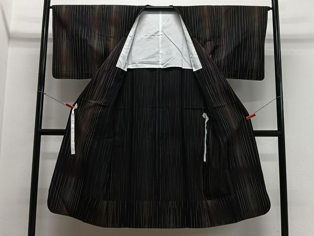 平和屋着物#道行コート 雨コート 縞 黒地 ロング丈 正絹 逸品 CABL4056ua