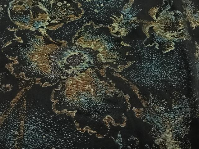 平和屋着物#羽織 寿光織 草花文 黒地 金銀糸 正絹 逸品 CABL4059ua