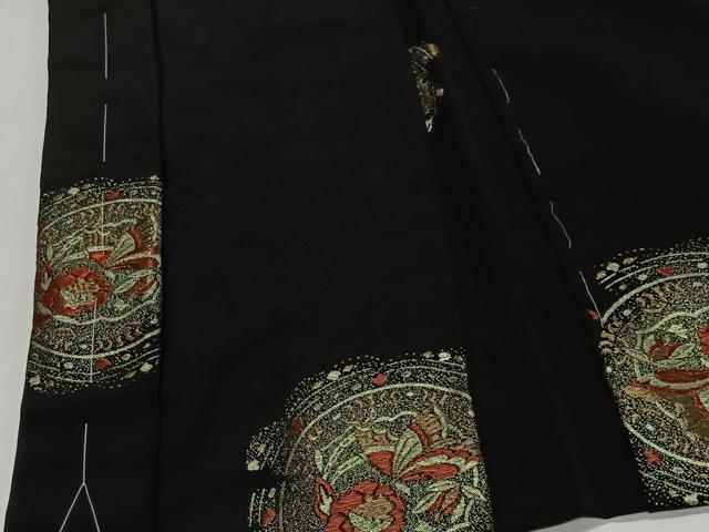 平和屋着物#羽織 寿光織 花鳥丸文 黒地 金銀糸 正絹 逸品 未使用 CABL4076ua
