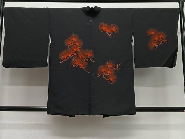 平和屋着物#羽織 刺繍 枝松文 黒地 正絹 逸品 CABL4083ua