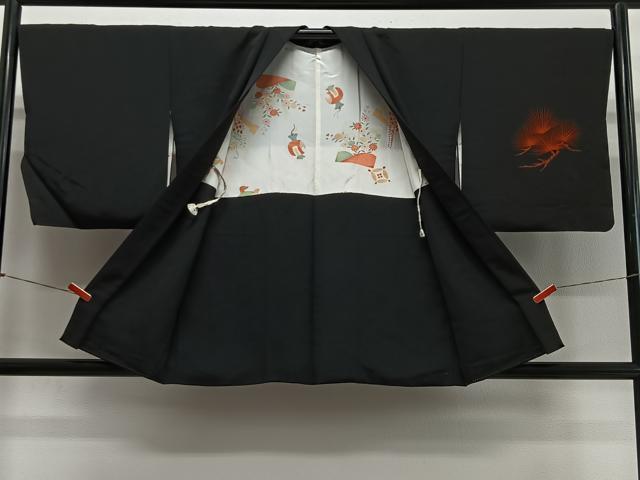 平和屋着物#羽織 刺繍 枝松文 黒地 正絹 逸品 CABL4083ua