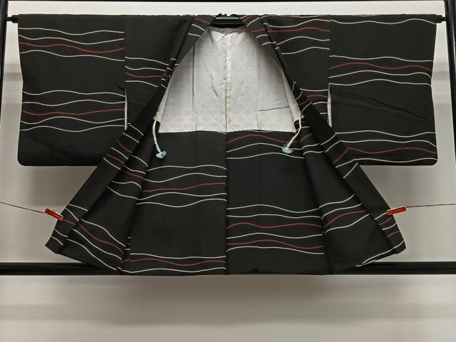 平和屋着物#羽織 横段文 黒地 正絹 逸品 CABL4095ua