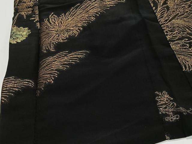 平和屋着物#羽織 寿光織 草花文 黒地 金糸 正絹 逸品 CABL4098ua