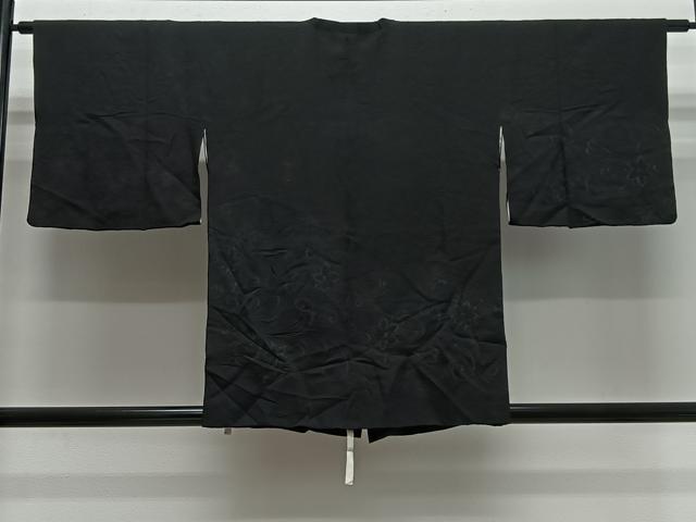 平和屋着物#道行コート 寿光織 花唐草文 黒地 銀糸 正絹 逸品 CABL4099ua