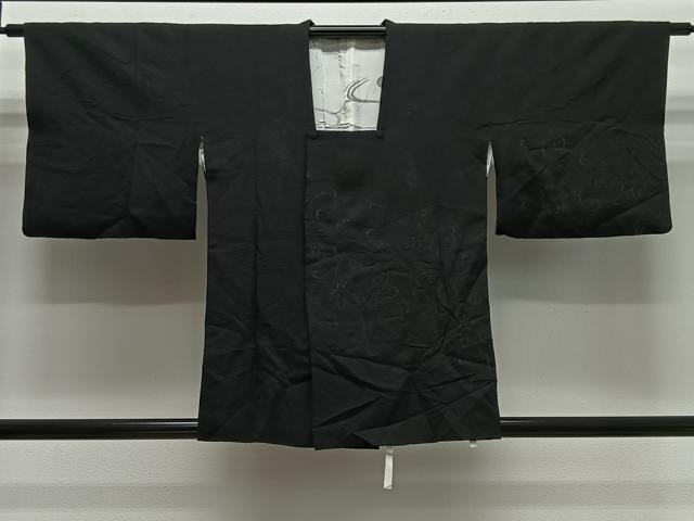 平和屋着物#道行コート 寿光織 花唐草文 黒地 銀糸 正絹 逸品 CABL4099ua