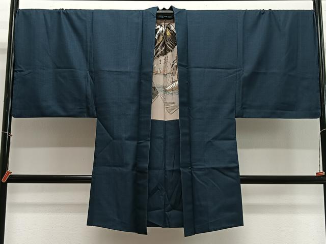 平和屋着物#男性 長羽織 紬地 120亀甲 総詰め 正絹 逸品 CABL4101ua