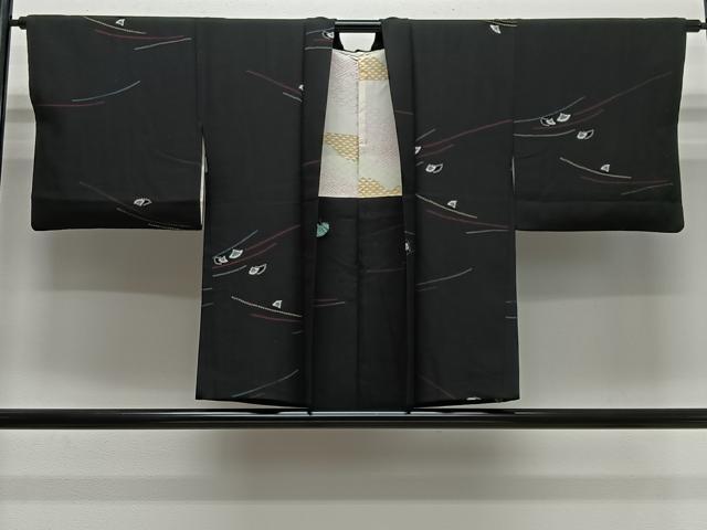 平和屋着物#羽織 斜線文 黒地 正絹 逸品 CABL4116ua