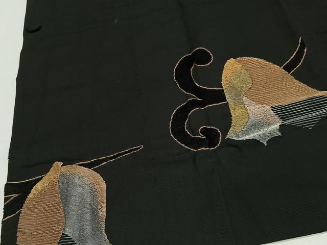平和屋着物#道行コート ビロード 花唐草文 黒地 金銀糸 正絹 逸品 CABL4121ua