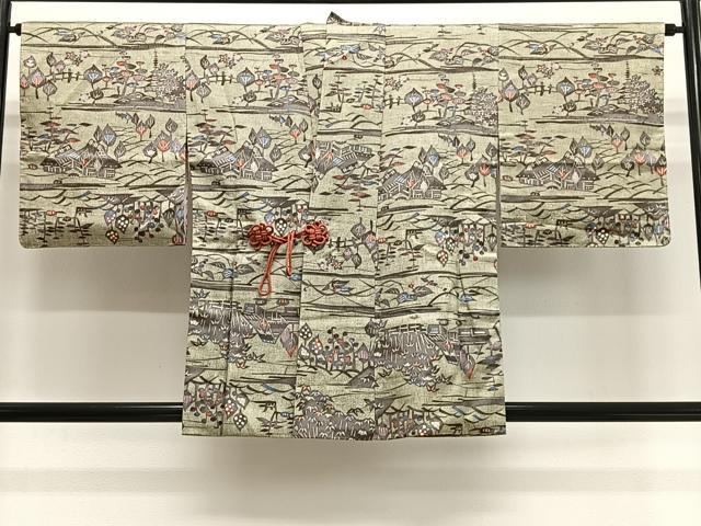 平和屋着物#道中着 型染め 風景文 正絹 逸品 未使用 CABL4122ua