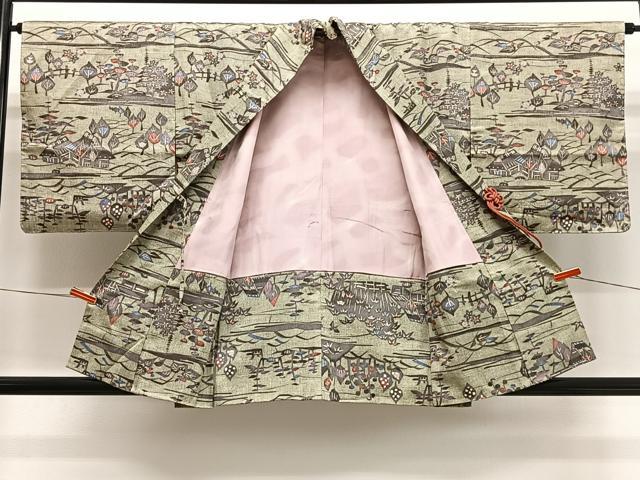 平和屋着物#道中着 型染め 風景文 正絹 逸品 未使用 CABL4122ua
