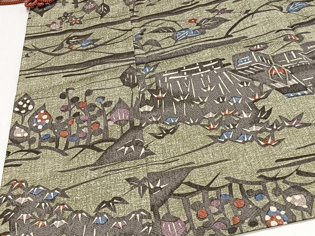 平和屋着物#道中着 型染め 風景文 正絹 逸品 未使用 CABL4122ua