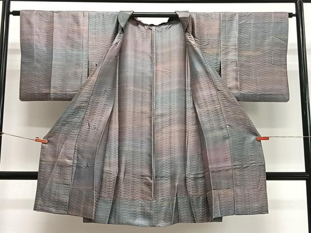 平和屋着物#道行コート 単衣 菱地紋 暈し染め ロング丈 正絹 逸品 CABL4128ua