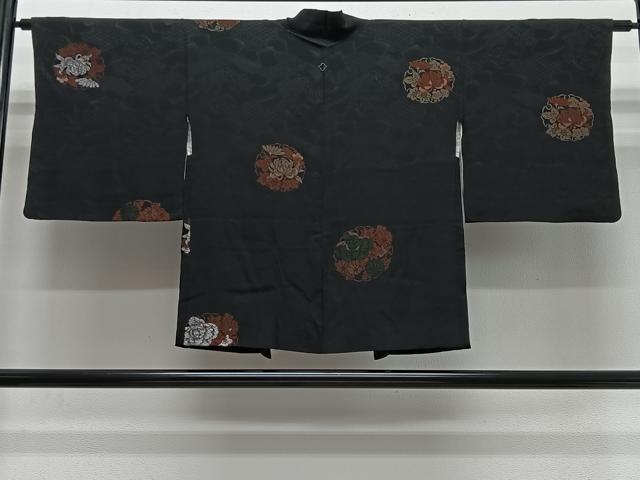 平和屋着物#羽織 寿光織 雪輪草花文 黒地 銀糸 正絹 逸品 CABL4137ua