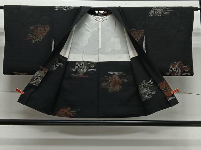 平和屋着物#羽織 寿光織 風景文 黒地 金銀糸 正絹 逸品 CABL4141ua