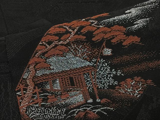 平和屋着物#羽織 寿光織 風景文 黒地 金銀糸 正絹 逸品 CABL4141ua