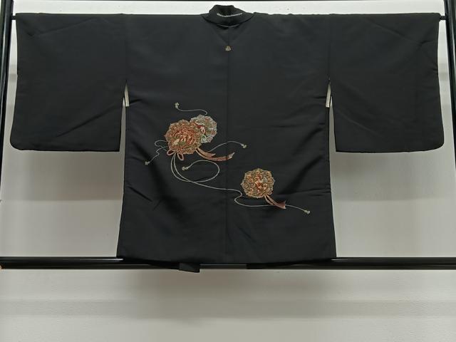 平和屋着物#羽織 寿光織 鏡裏花文 黒地 金銀糸 正絹 逸品 CABL4143ua