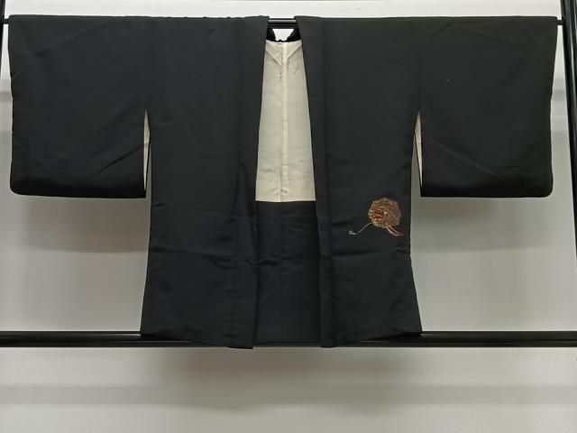 平和屋着物#羽織 寿光織 鏡裏花文 黒地 金銀糸 正絹 逸品 CABL4143ua