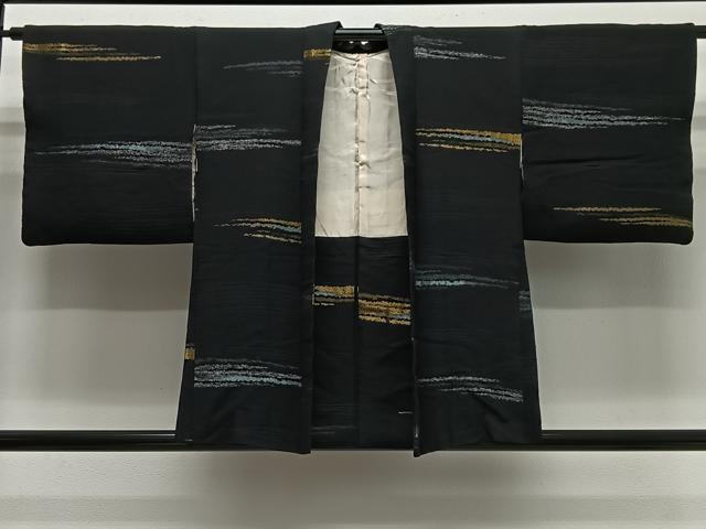 平和屋着物#羽織 寿光織 横段文 黒地 金銀糸 正絹 逸品 CABL4144ua