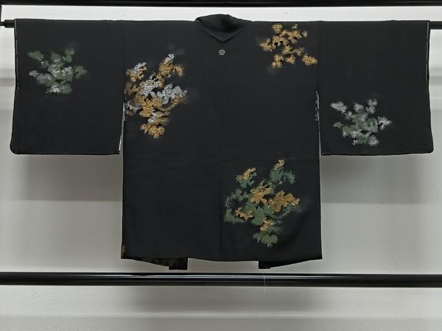 平和屋着物#羽織 寿光織 抽象文様 黒地 金銀糸 正絹 逸品 CABL4148ua