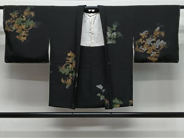平和屋着物#羽織 寿光織 抽象文様 黒地 金銀糸 正絹 逸品 CABL4148ua