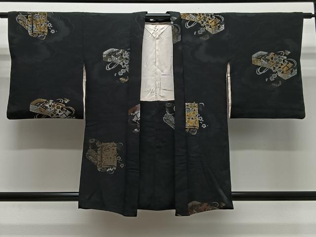 平和屋着物#羽織 寿光織 文箱 黒地 金銀糸 正絹 逸品 CABL4154ua
