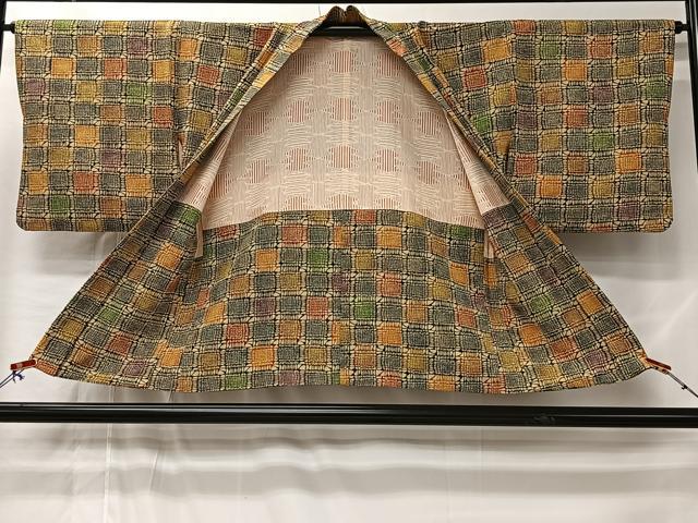 平和屋着物#羽裏 型染め 格子 正絹 逸品 CABL4171ua