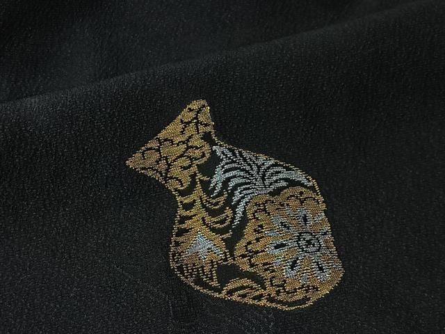 平和屋着物#羽織 寿光織 陶器文 黒地 金銀糸 正絹 逸品 CABL4184ua