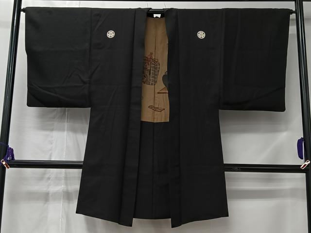 平和屋着物#男性 長羽織 黒紋付 正絹 逸品 CABL4207ua