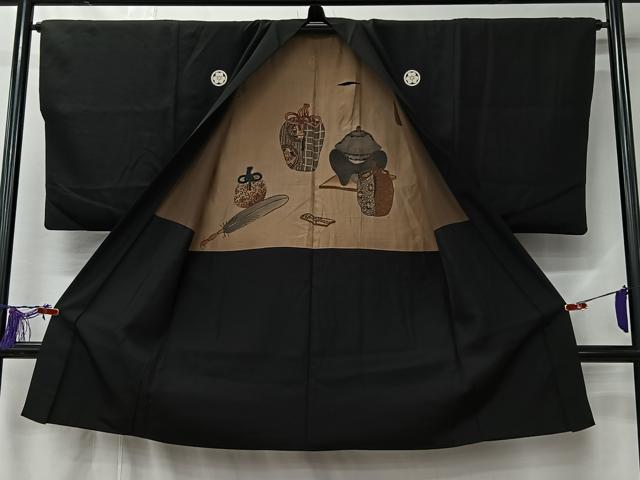 平和屋着物#男性 長羽織 黒紋付 正絹 逸品 CABL4207ua