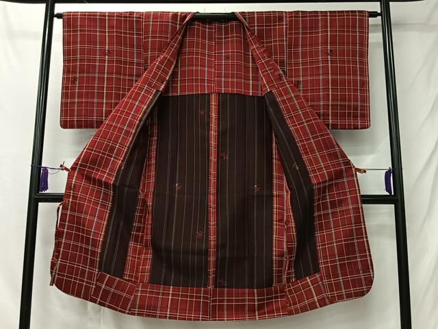 平和屋着物#道行コート 雨コート 格子 ロング丈 正絹 逸品 CABL4219ua