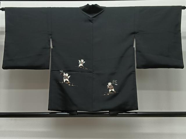 平和屋着物#羽織 手描き 唐子 黒地 金彩 正絹 逸品 CABL4235ua