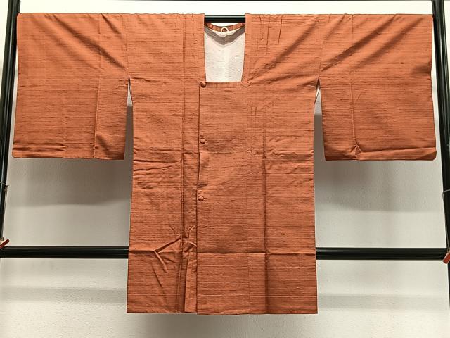 平和屋着物#道行コート 紬地 横段文 ロング丈 正絹 逸品 CABL4258ua