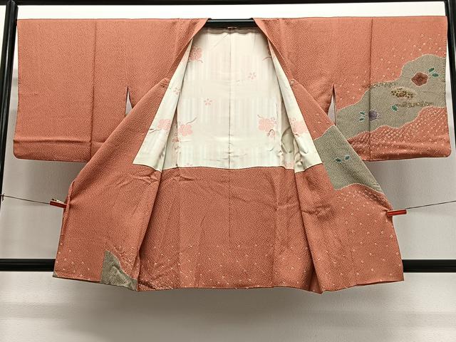 平和屋着物#道行コート 絞り 地紙花文 金彩 正絹 逸品 CABL4259ua