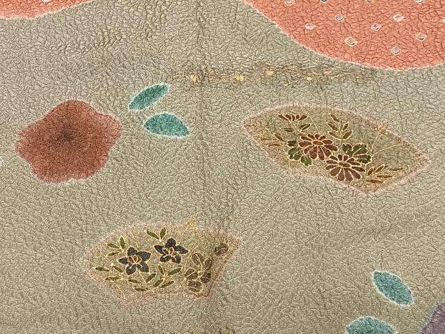 平和屋着物#道行コート 絞り 地紙花文 金彩 正絹 逸品 CABL4259ua
