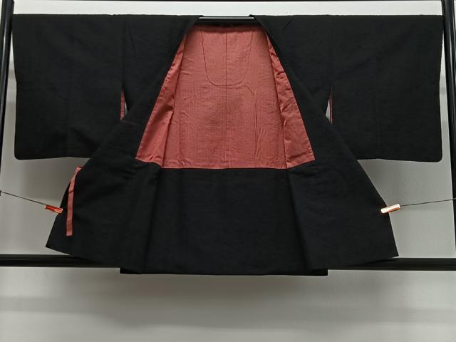 平和屋着物#道行コート 紬地 黒地 正絹 逸品 CABL4264ua
