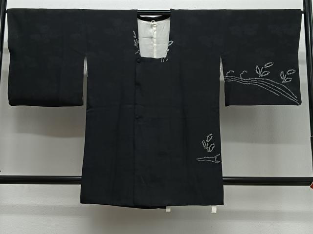 平和屋着物#道行コート 絞り 流水枝花文 黒地 正絹 逸品 CABL4265ua