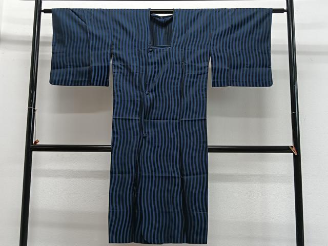 平和屋着物#道行コート 雨コート 縞 正絹 逸品 CABL4271ua
