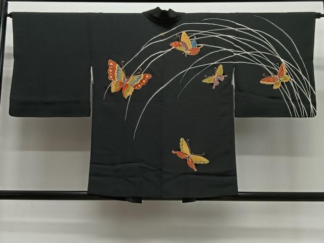 平和屋着物#羽織 駒刺繍 舞蝶文 黒地 金彩 正絹 逸品 CABL4274ua