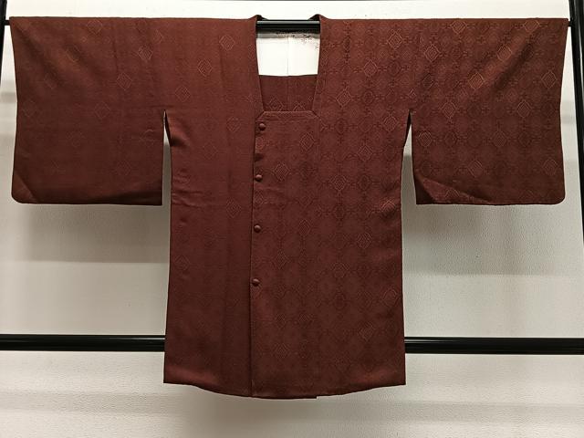 平和屋着物#道行コート 幾何学地紋 錆色 正絹 逸品 CABL4284ua