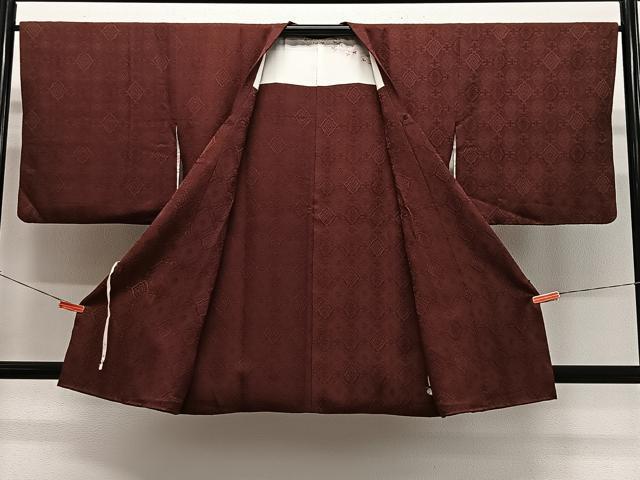 平和屋着物#道行コート 幾何学地紋 錆色 正絹 逸品 CABL4284ua