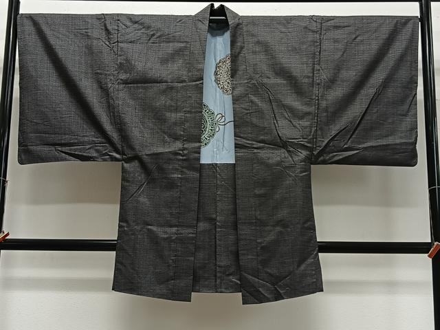 平和屋着物#男性 長羽織 本場大島紬 100亀甲 総詰め 黒地 正絹 逸品 CABL4302ua