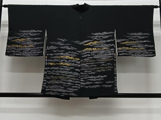 平和屋着物#羽織 寿光織 横段文 黒地 金銀糸 正絹 逸品 CABL4307ua