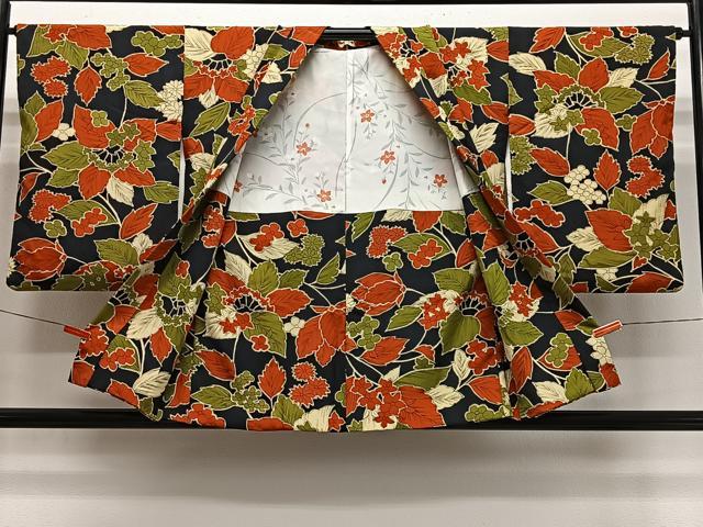 平和屋着物#羽織 草花文 黒地 正絹 逸品 CABL4308ua