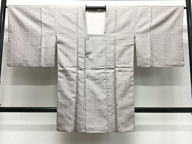 平和屋着物#道行コート 花唐草地紋 灰黄緑色 ロング丈 正絹 逸品 CABL4335ua