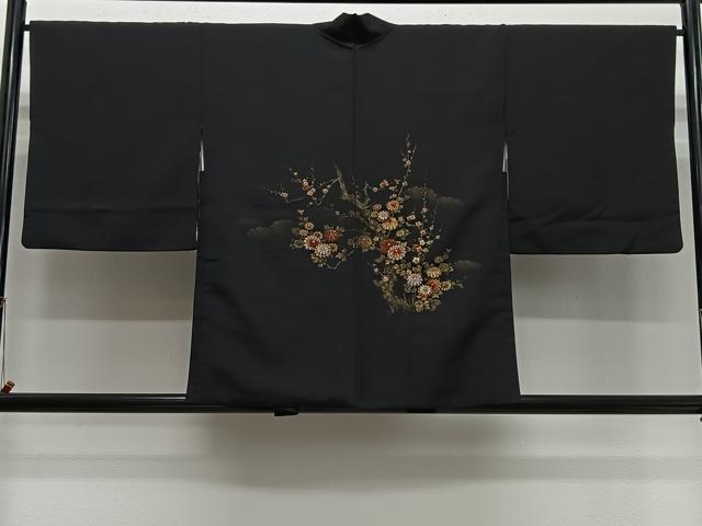 平和屋着物#羽織 寿光織 枝花文 黒地 金銀糸 正絹 逸品 CABL4341ua