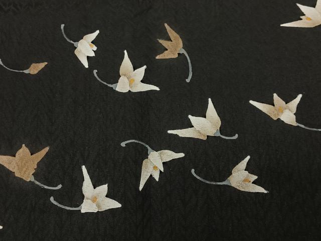 平和屋着物#道行コート 舞花文 黒地 正絹 逸品 CABL4347ua
